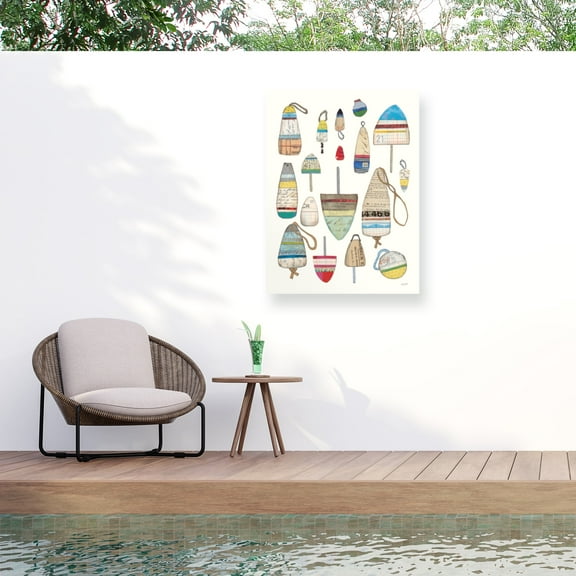 Courtney Prahl 'Lobster Buoys on White' Outdoor Canvas 47x35