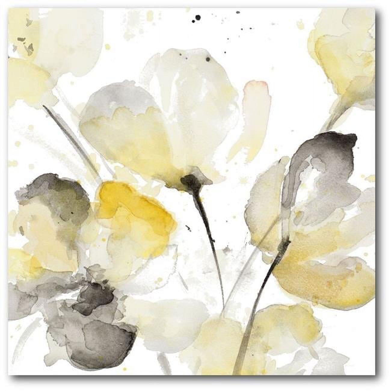 Neutral Yellow and Gray Abstract Floral Canvas Wall Art