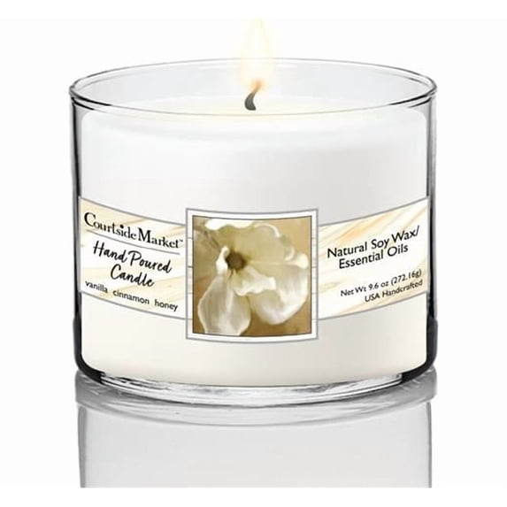 Courtside Market CAN-N304-CIR 9.6 oz Magnolia Bloom Circular Candle Glass, Clear