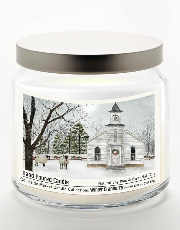 Courtside Market Christmas Chapel 12.8 oz Soy Wax Candle in Glass Jar with Silver Lid