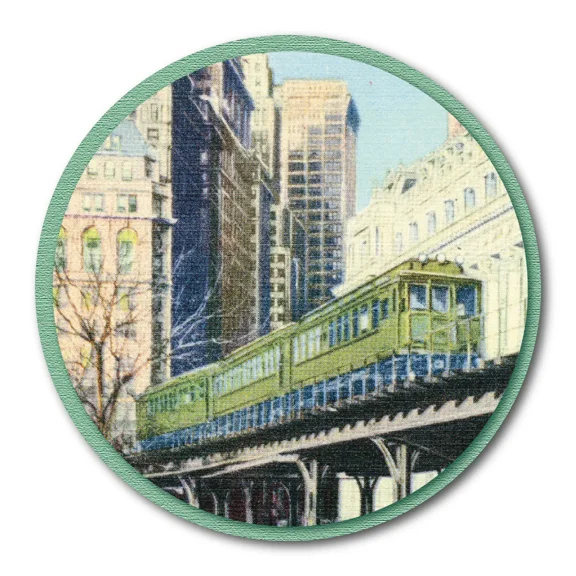 Courtside Market Elevated Railway Train NYC Postcard Circular Wood Decor