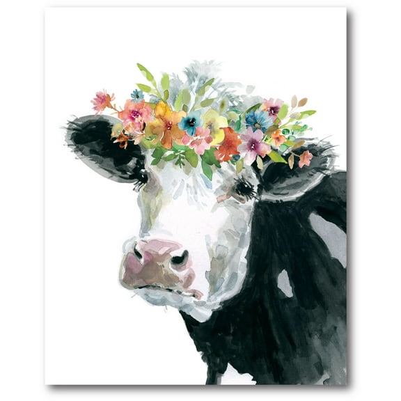 Courtside Market Flower Crown Cow Gallery-Wrapped Canvas Wall Art, 16x16