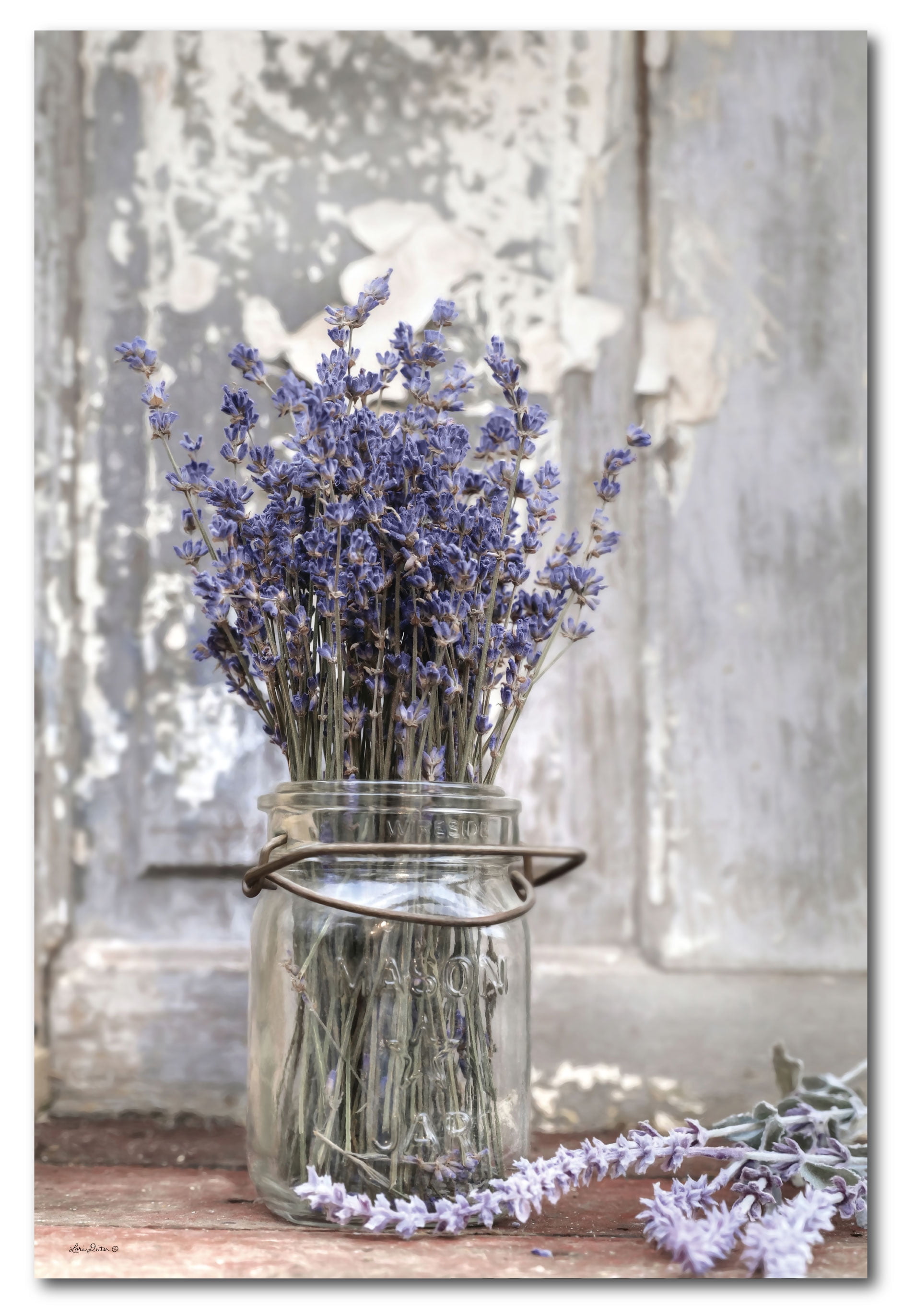 Lavender Mason Jar Rustic Framed Canvas Print, 12x18
