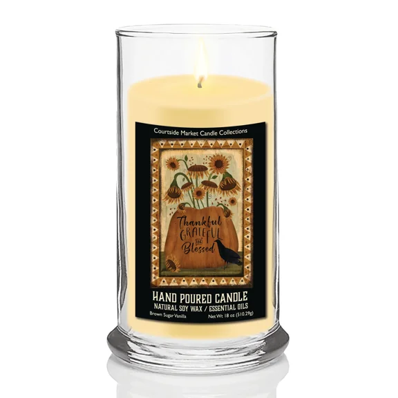 Courtside Market Thankful Grateful Blessed Fall FLag Status Candle Glass