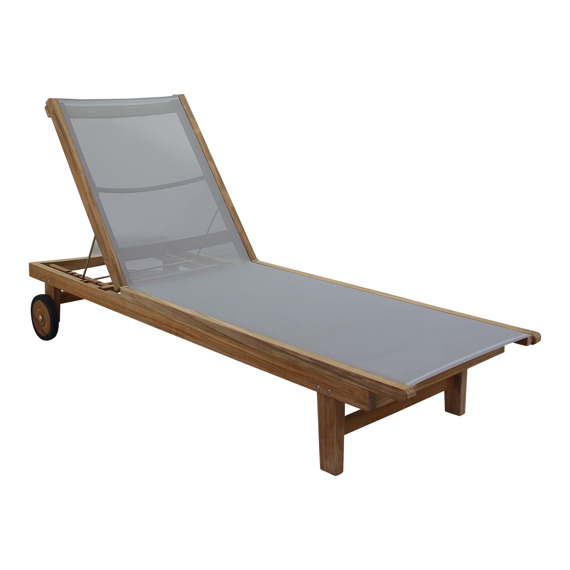 Courtyard Casual  Deck Side Natural Teak Outdoor Sling Chaise Lounge Chair