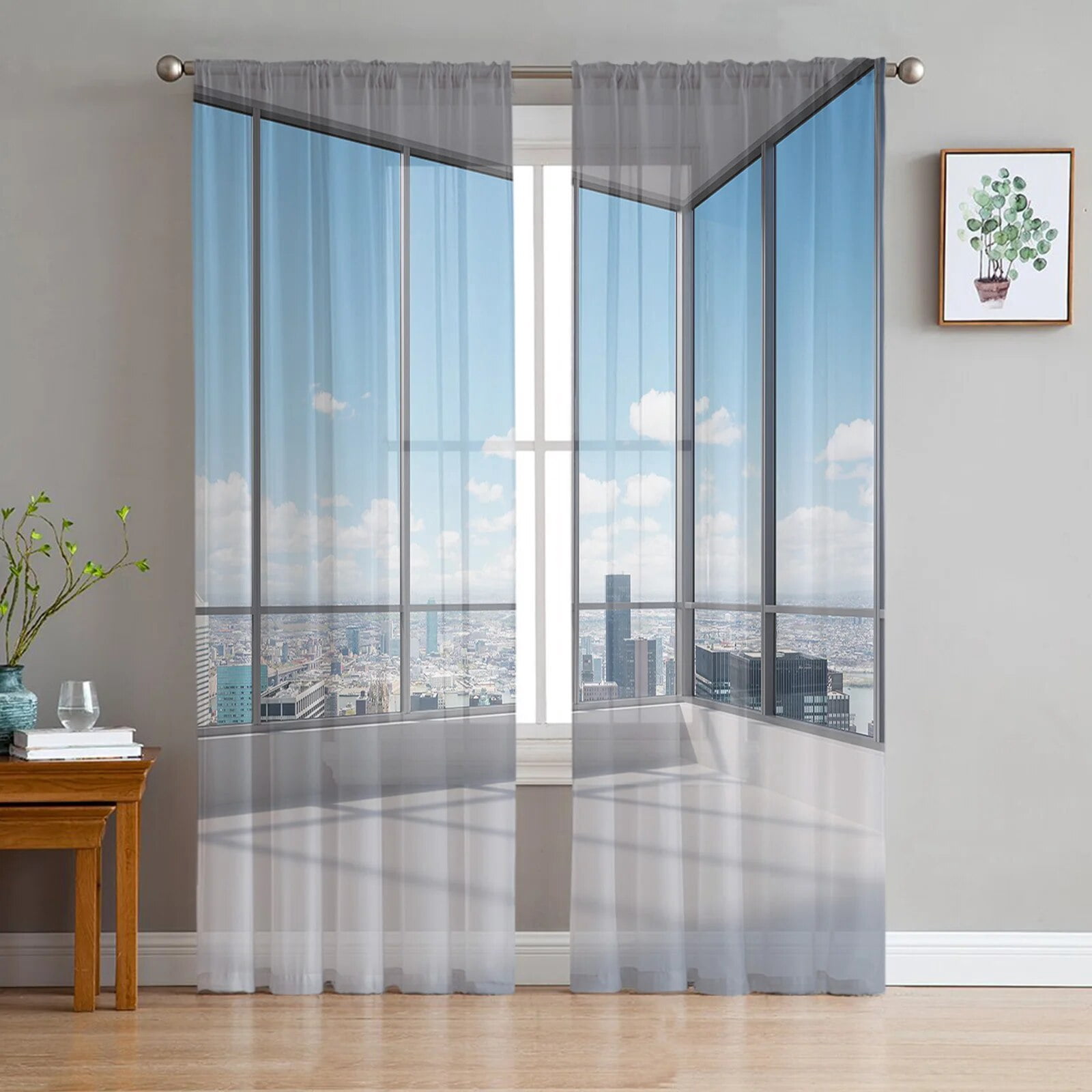 Curated visual reference: Visual Reference: Courtyard City Night View Tulle Curtains For Living Room Bedroom
