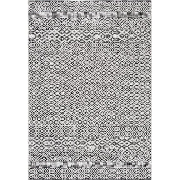 Courtyard Collection 6'7" x 9'6" Grey/Black CY8235 Indoor-Outdoor Waterproof Easy-Cleaning Patio Backyard Mudroom Area-Rug