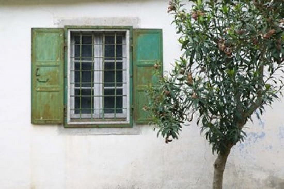 Courtyard Detail Limonos Monastery Filia Lesvos Mithymna Aegean Islands Greece Canvas Art - Walter Bibikow DanitaDelimont (28 x 19)