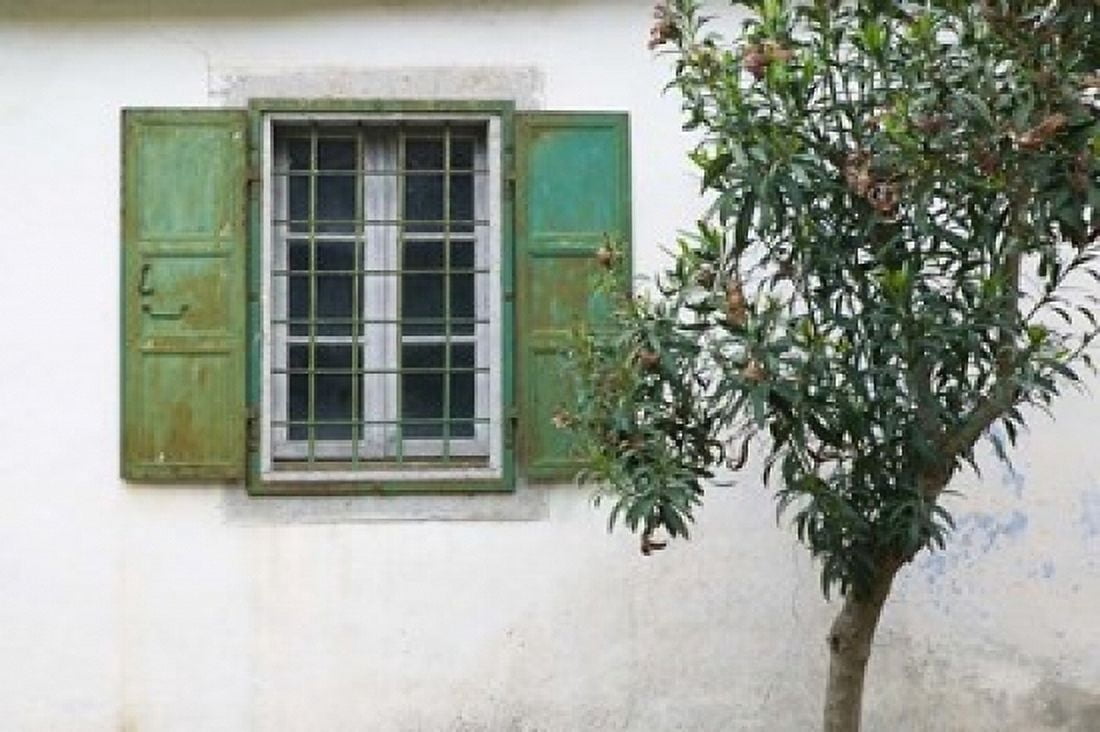 Courtyard Detail Limonos Monastery Filia Lesvos Mithymna Aegean Islands Greece Canvas Art - Walter Bibikow DanitaDelimont (36 x 24)