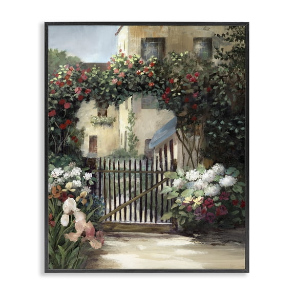 Stupell Industries Courtyard Gate with Florals Black Framed Giclee Art, design by Nan, 20 x 16