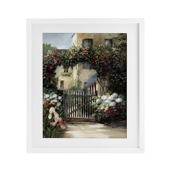 Stupell Industries Courtyard Gate with Florals White Framed Print Under Glass, design by Nan, 16 x 13