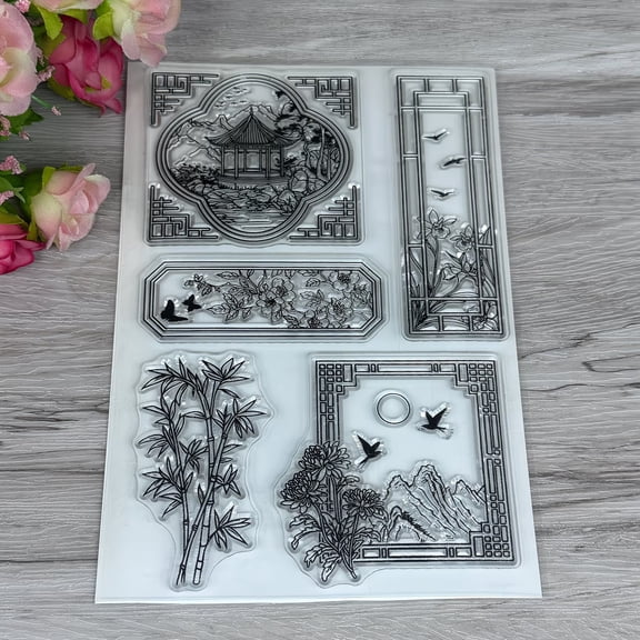 Courtyard Scenery Clear Stamps for Scrapbooking and Card Making - High-Quality Crafting Tools with Intricate Garden Designs