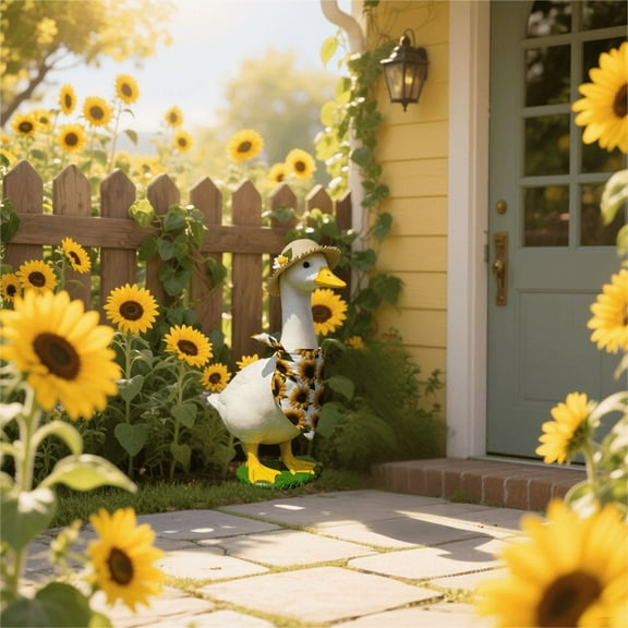 Courtyard Style Porch Pet Costume Garden Ornament Set, Sunflower Pattern Apron & Hat, Outdoor Halloween & Thanksgiving Decoration, Polyester, Weather-Resistant, Easy to Install