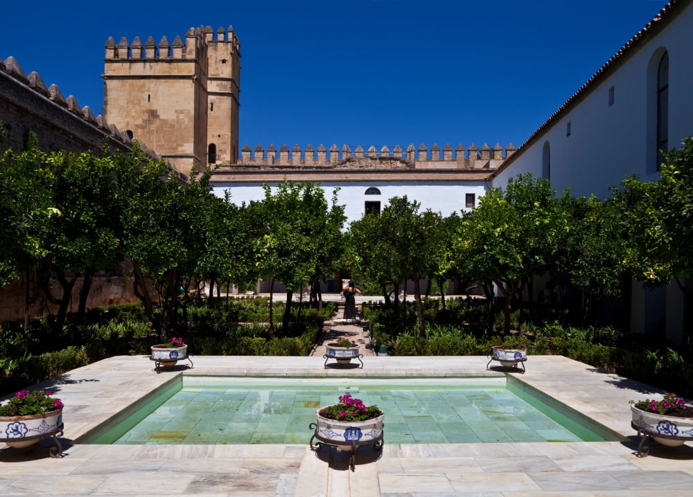 Courtyard in the Castle Alcazar de los Reyes Cristianos Cordoba City Province of Cordoba Andalucia Spain Canvas Art - Panoramic Images (26 x 36)