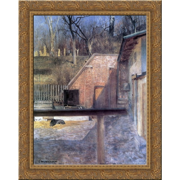 Courtyard in zoo 20x24 Gold Ornate Wood Framed Canvas Art by Malczewski, Jacek
