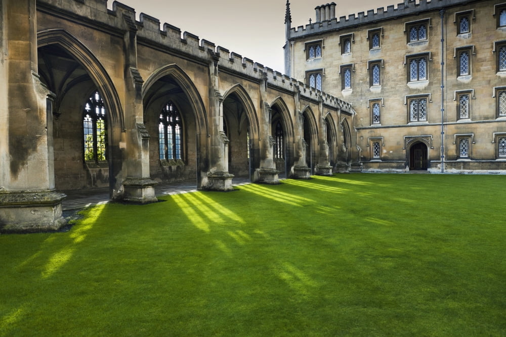 Courtyard with lush green grass Cambridge England Canvas Art - Terence Waeland Design Pics (19 x 12)