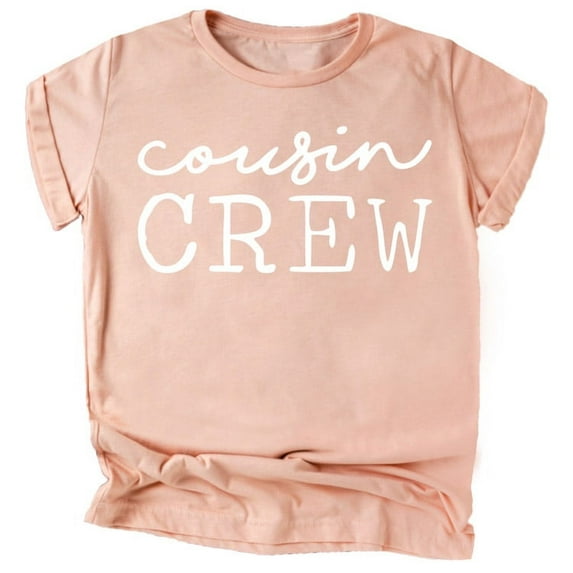Cousin Crew Cursive T-Shirts and Bodysuits for Baby and Toddler Fun Family Matching Outfits White on Peach Shirt 18 Months