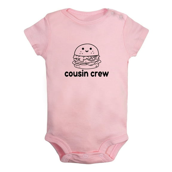 Cousin Crew & Hamburger Image Print Funny Rompers For Babies, Newborn Baby Unisex Bodysuits, Infant Jumpsuits, Toddler 0-12 Months Kids One-Piece Oufits (Pink, 18-24 Months)