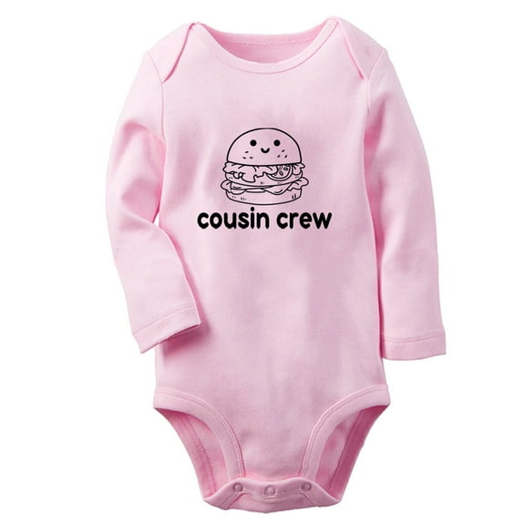 Cousin Crew & Hamburger Image Print Rompers, Newborn Baby Unisex Bodysuits, Infant Jumpsuits, Toddler 0-12 Months Kids Long Sleeves Oufits (Pink, 6-12 Months)