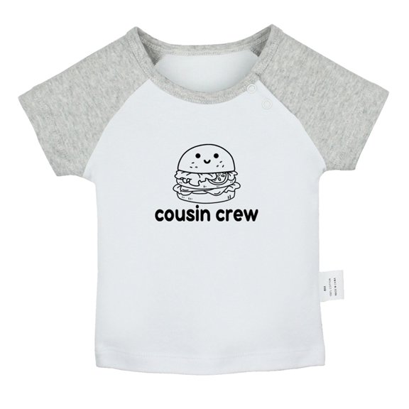 Cousin Crew & Hamburger Image Print T shirt For Baby, Newborn Babies T-shirts, Infant Tops, 0-24M Kids Graphic Tees Clothing (Short Gray Raglan T-shirt, 12-18 Months)