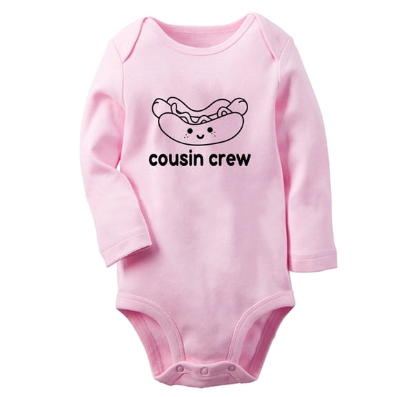 Cousin Crew & Hot Dog Image Print Rompers, Newborn Baby Unisex Bodysuits, Infant Jumpsuits, Toddler 0-12 Months Kids Long Sleeves Oufits (Pink, 0-6 Months)