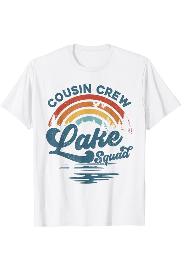 Cousin Crew Lake Squad Groovy Rainbow Vacation Lake Trip T-Shirt, Unisex T-Shirt
