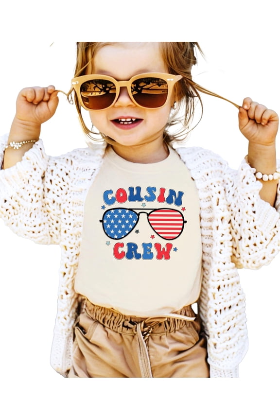 Cousin Crew Patriotic T-Shirt for Youth and Toddler Girls Red White Blue Graphic Tee Natural Shirt 12 Months