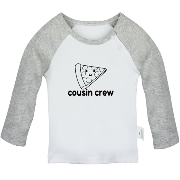 Cousin Crew & Pizza Image Print T shirt For Baby, Newborn Babies T-shirts, Infant Tops, 0-24M Kids Graphic Tees Clothing (Long Gray Raglan T-shirt, 6-12 Months)