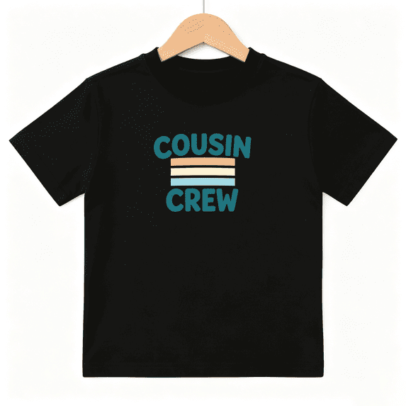 Cousin Crew Retro Stripe Slogan Boys Graphic Tee, Cute 100% Cotton Kids Short Sleeve T-Shirt 4-13Y