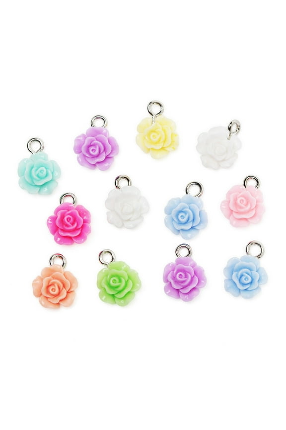 DIY 12 Piece Acrylic Rosette Charms, Silver Jump Rings, Adult, Model 69995723