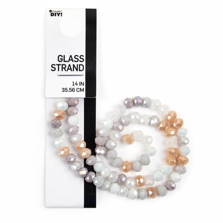 Cousin DIY 2-Strand Opalescent Glass Rondelle Beads, White/Gray/Tan, 14 in, 76 Piece