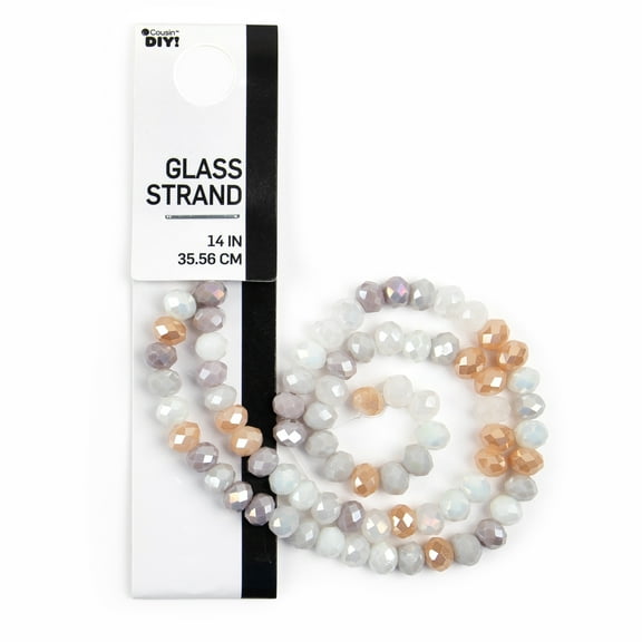 Cousin DIY 2-Strand Opalescent Glass Rondelle Beads, White/Gray/Tan, 14 in, 76 Piece