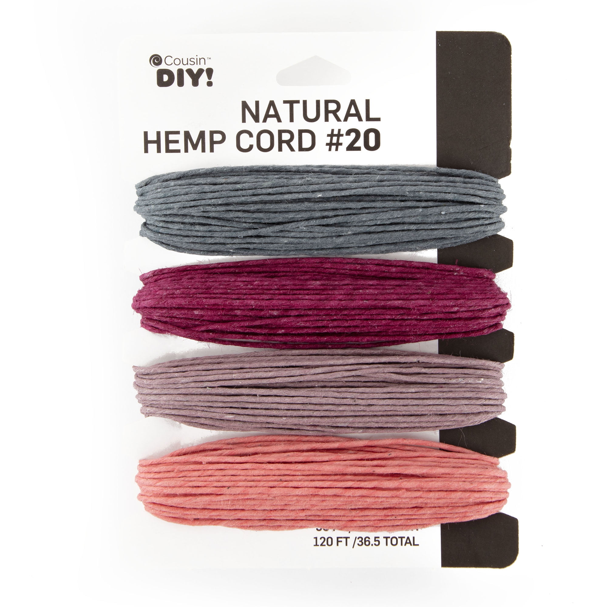 Cousin DIY 20lb Natural Hemp Twine, Blush/Pink/Grey/Burgundy, 4 Piece Roll, 120ft