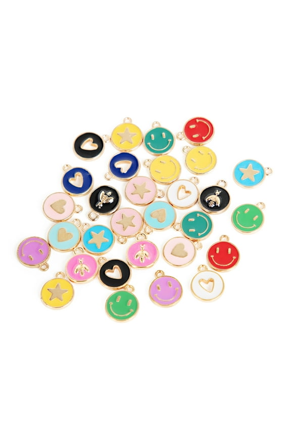 Cousin DIY 30 Piece Enamel Smiley and Icon Charms, Gold Metal, Adult, Unisex, Model 69995732