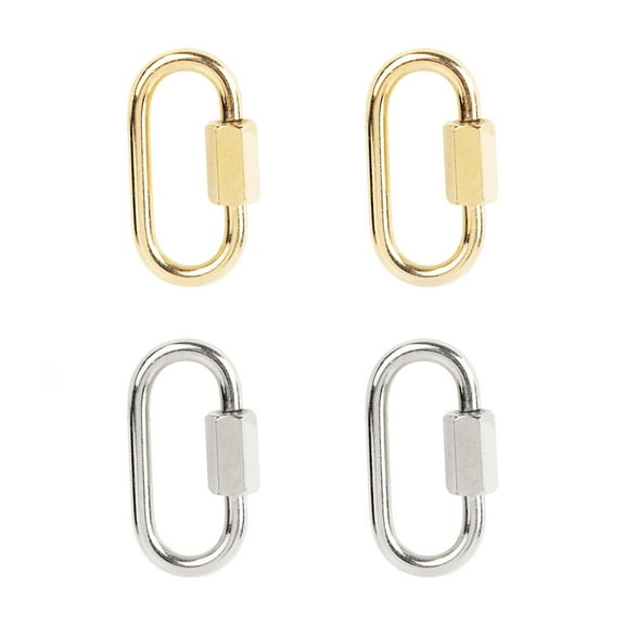 Cousin DIY 4 Piece Oval Carabiner Screw-Close Jewelry Clasp, Silver/Gold, Stainless Steel, Unisex