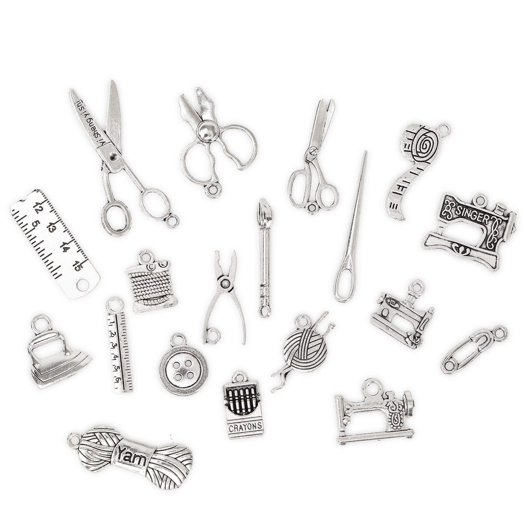 COUSINDIY Cousin DIY 50 Piece Sewing Charms, Silver Finish, Metal, 0.08 lb, Unisex, Adult -Model 69995735