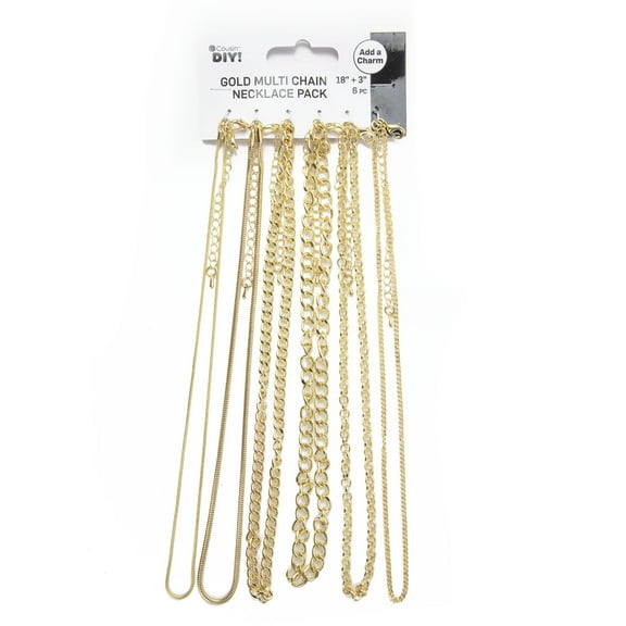 Cousin DIY 6 Gold Multi Chain Necklace Pack, 18-21 in with Extender, Adult, Unisex