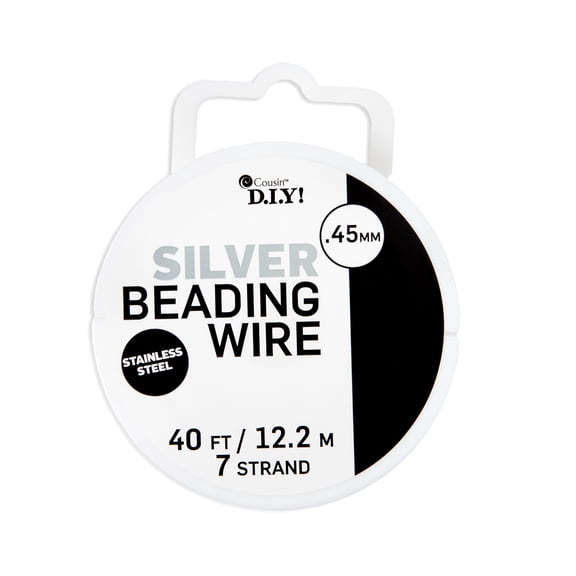 Cousin DIY 7-Strand Stainless Steel Flexible Beading Wire, Silver, 0.45mm x 40 ft Roll