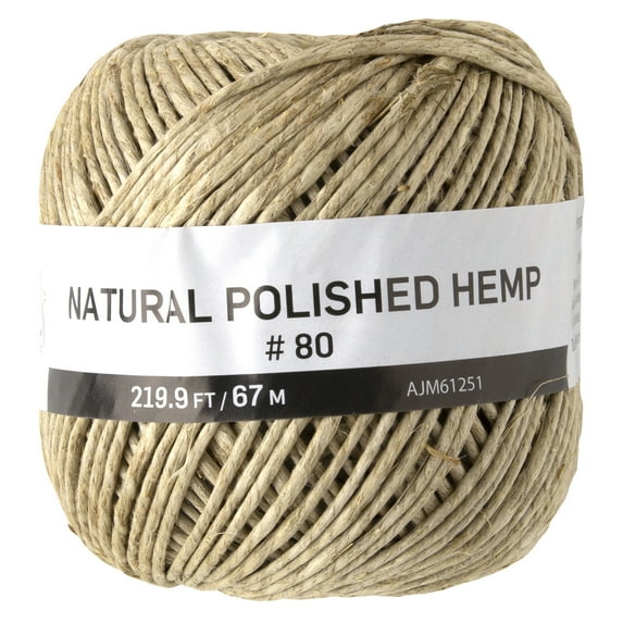 Cousin DIY Polished Hemp Cord 80 lb Strength 220 ft Natural Brown Twine for Beading and Craft Projects