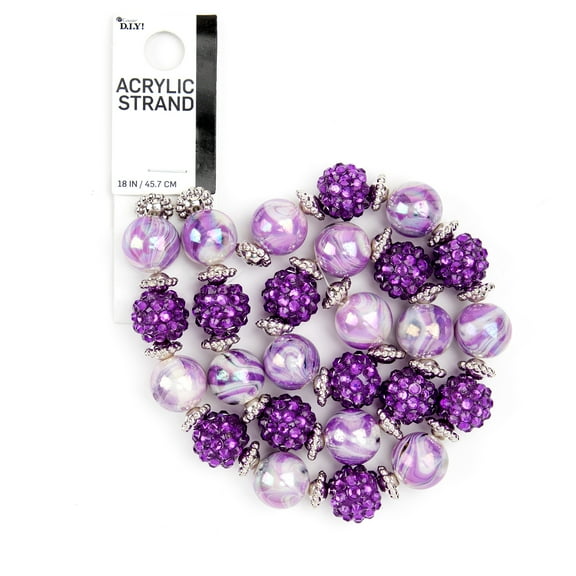 Cousin DIY 17-Inch Acrylic Purple Shamballa & Swirl Bead Strand, 62 Pieces
