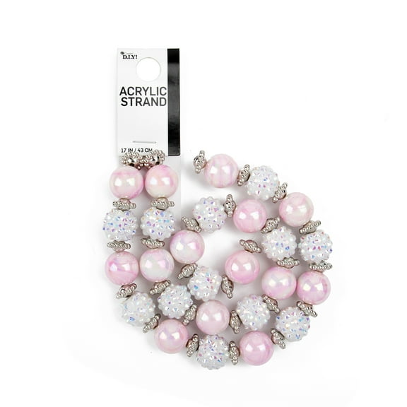 Cousin DIY White AB and Pink Acrylic Shamballa Bead Strand, 54 Pieces, Unisex