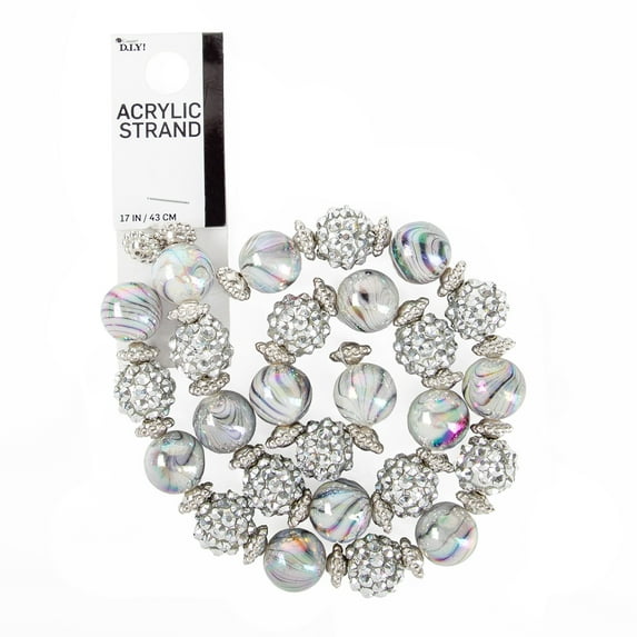 Cousin DIY 17-Inch Acrylic Shamballa Loose Bead Strand - 62 Silver and White Beads - Unisex Crafting Supplies