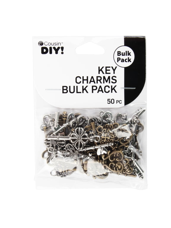 Cousin DIY Antique Keys Bulk Charm Assortment, 50 Piece, Silver/Gold Metal, Adult, Unisex