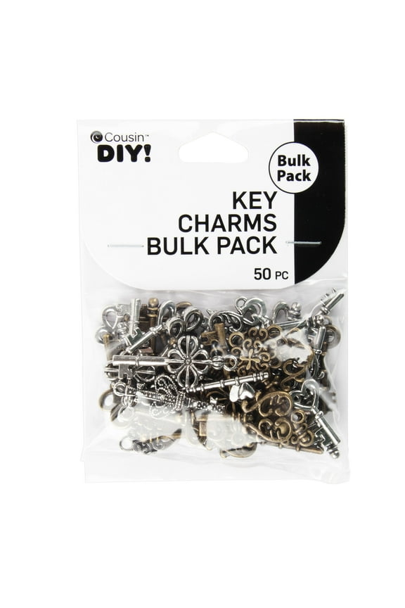 Cousin DIY Antique Keys Bulk Charm Assortment, 50 Piece, Silver/Gold Metal, Adult, Unisex