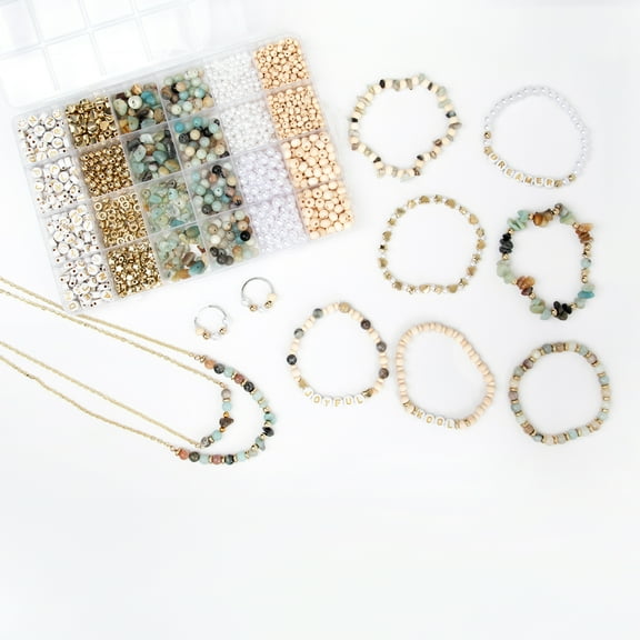 Cousin DIY Artisan Bead Kit for Jewelry Making - 1440 Pieces Includes Stone, Letter, Copper, Plastic Pearl, and Wood Beads