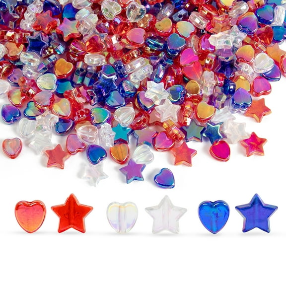 Cousin DIY Bead Mix for Jewelry Making, Patriotic Red White & Blue Stars and Heart Beads, 2000 Pieces