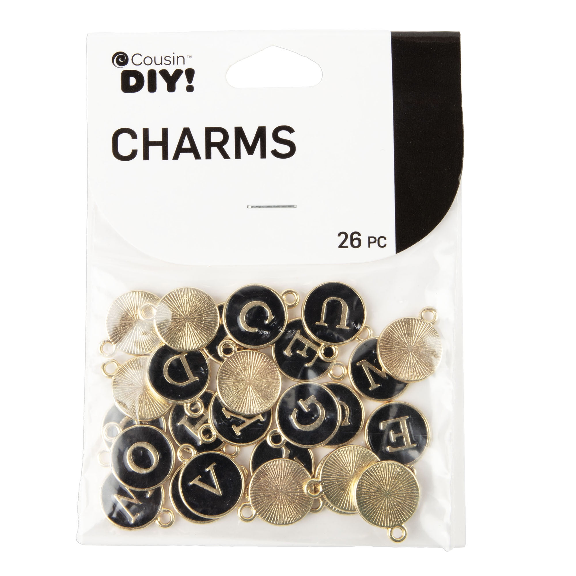 Cousin DIY Black and Gold Enamel Alphabet Charms, 0.5 in, 26 Piece, Adult, Model 69992751