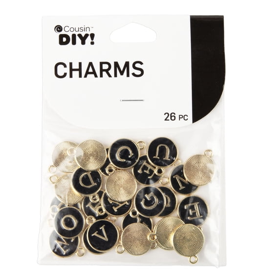 Cousin DIY Black and Gold Enamel Alphabet Charms, 0.5 in, 26 Piece, Adult, Model 69992751
