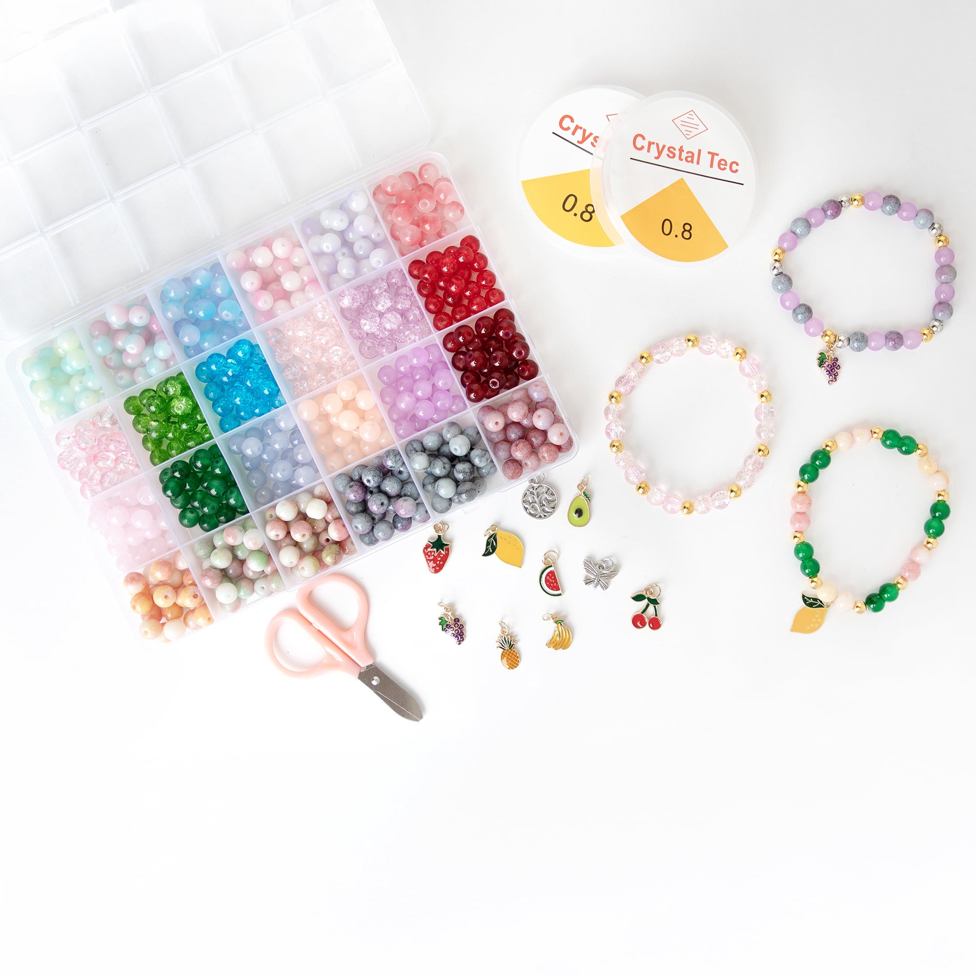 Cousin DIY Charm Bracelet Making Kit with Marble Beads and Fruit Charms, 493-Piece Jewelry Making Kit