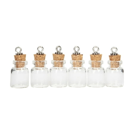 Cousin DIY Clear Glass Mini Bottle Charms with Corks, 6 Piece, Jewelry Making, Adult, Unisex